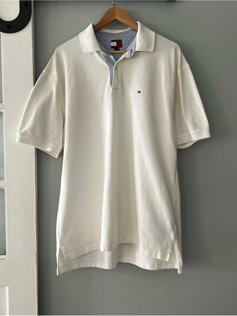 Y2K Tommy Hilfiger Men’s XL White Cotton Short Sleeve Mesh Polo Shirt Hip Hop